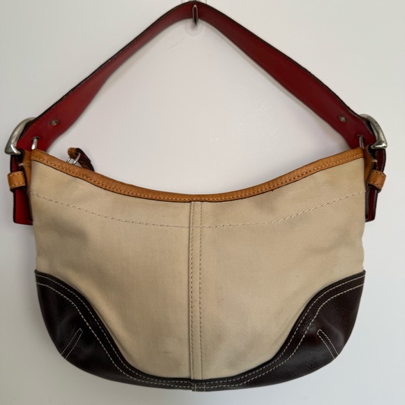 Vintage Coach 9508 Hobo Buckle Bag – Beige Twill & Brown Leather - Picture 3 of 14